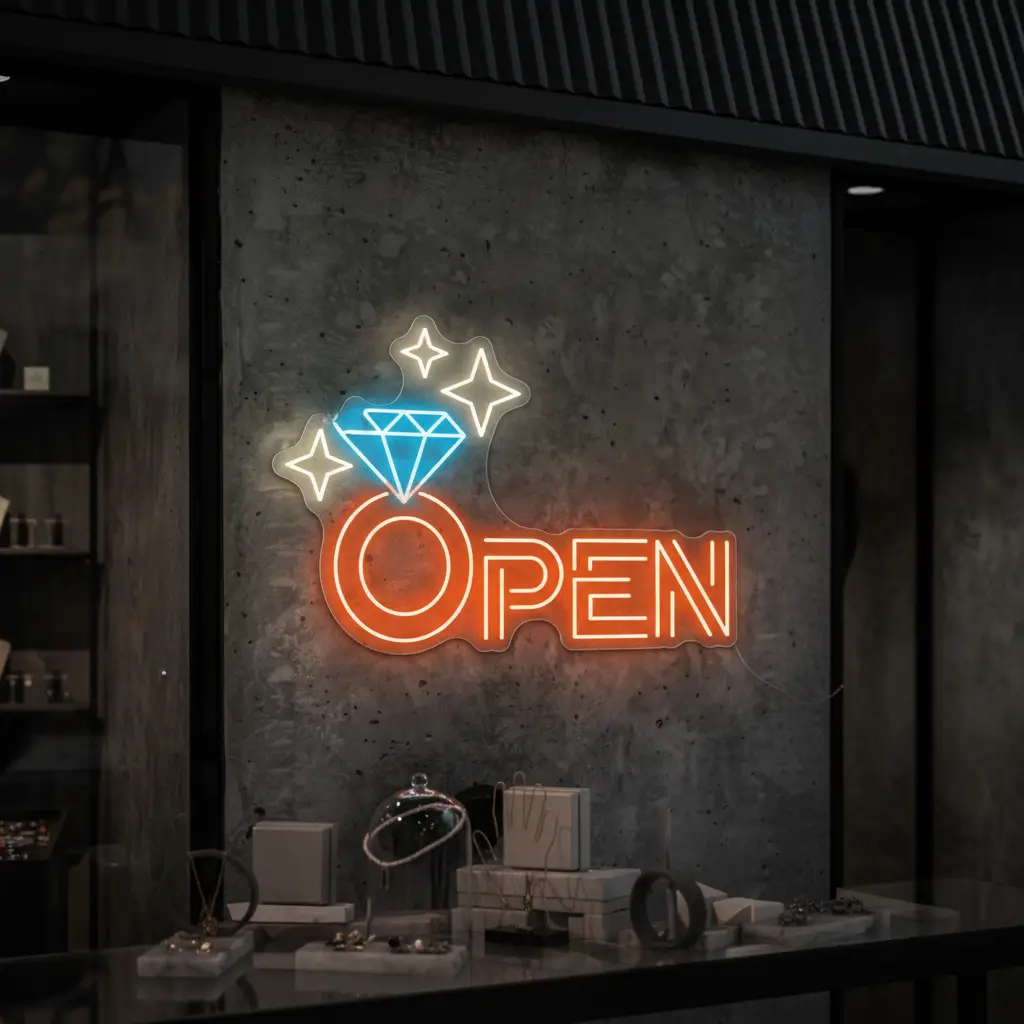 Diamond Open Indoor Neon Sign Business Wall Decor Art