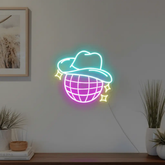 Disco Ball Neon Sign Cowgirl Hat Sign for Room Decor
