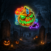 Spooky Pumpkin LED Neon Sign – Halloween Wall Decor with Glowing Green Flames