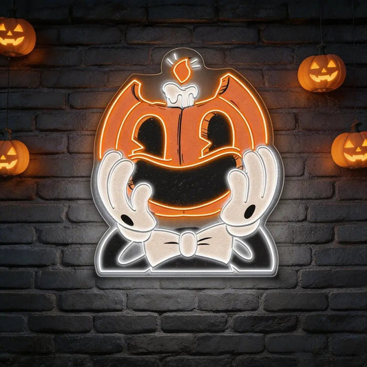 Smiling Pumpkin Face Neon Sign – Retro Halloween Wall Light for Spooky Home Decor