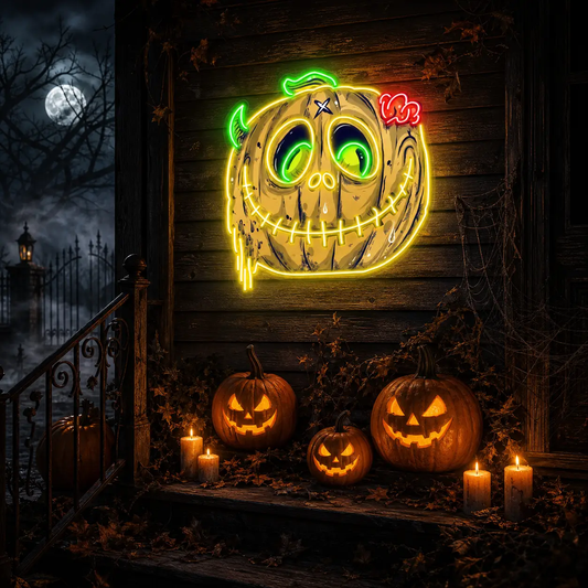 Zombie Pumpkin Neon Sign – Creepy Halloween LED Wall Light Decor for Home, Bar & Party