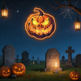Evil Pumpkin LED Neon Sign – Spooky Halloween Wall Decor for Home, Party & Bar