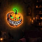 Evil Grin Jack-O'-Lantern Neon Sign – Scary Pumpkin LED Light for Halloween Decor
