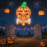 Halloween Pumpkin Skull Neon Sign – Spooky LED Wall Light for Haunted House & Party Decor