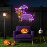 Halloween Dachshund Neon Sign – Cute Witch Dog LED Wall Light for Spooky Home & Party Decor