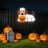 Halloween Ghost Dog Neon Sign – Cute Dachshund LED Wall Light with Pumpkin Bucket for Spooky Home Decor