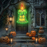 Halloween Creepy Candle Neon Sign – Spooky LED Wall Light for Haunted House & Party Decor