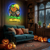 Halloween Pumpkin Warrior Neon Sign – Scary LED Wall Light with Skull & Knife for Haunted Decor