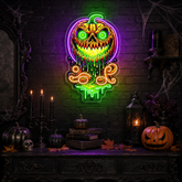 Halloween Evil Pumpkin Neon Sign – Creepy LED Wall Light with Glowing Eyes for Haunted Decor