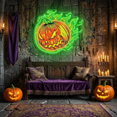 Halloween Flaming Pumpkin Neon Sign – Scary Jack-o’-Lantern LED Wall Light for Haunted Decor
