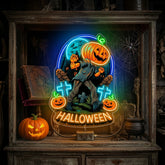 Halloween Pumpkin Zombie Neon Sign – Creepy LED Wall Light for Haunted House & Party Decor