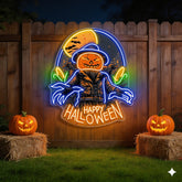 Halloween Scarecrow Pumpkin Neon Sign – Spooky LED Wall Light for Haunted House & Party Decor