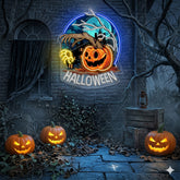 Creepy Pumpkin Hand Neon Sign – Halloween LED Wall Light for Haunted House & Party Decor