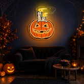 Jack-O’-Lantern Candle Neon Sign – Halloween LED Pumpkin Light for Spooky Home & Party Décor