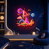 Rocket Launching Into Galaxy LED Neon Sign Light Pop Art