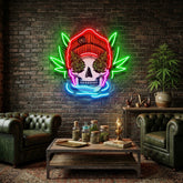 Skull Head With Bennie Hat And Weed LED Neon Sign Light Pop Art