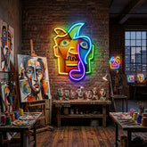 Square Face Man Portrait Painting Abstract Art LED Neon Sign Light Pop Art