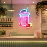 Strawberry Milk Neon Acrylic Artwork