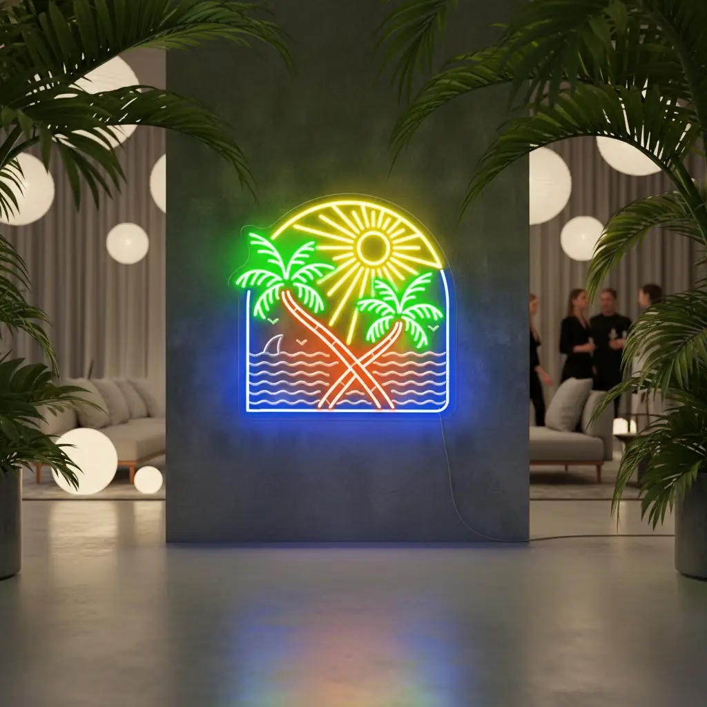 Sunset Neon Tropical Palm Tree Led Neon Sign for Wall Decor