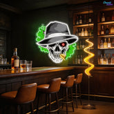 Skull, Hat & Smoke in the Neon Glow Neon Sign Light Artwork