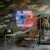 US Army - ArmaLite Rifle Gun and American Flag Neon Sign Light Artwork