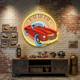 Vector Retro Car Label LED Neon Sign Light Pop Art