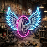 Vintage Biker Design With Winged Wheel LED Neon Sign Light Pop Art