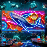 Whale Swimming In Abstract Art LED Neon Sign Light Pop Art
