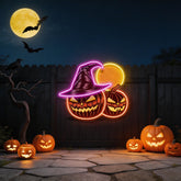 Witch And Moon Pumpkin Artwork Led Neon Sign Light