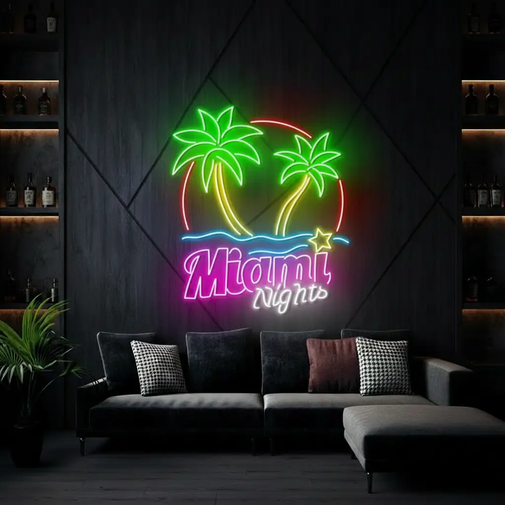 Tropical Miami Nights Neon Wall Decor Sign