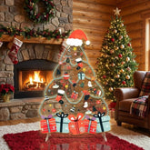 Santa Hat Christmas Tree LED Neon Sign with Festive Ornaments and Gifts