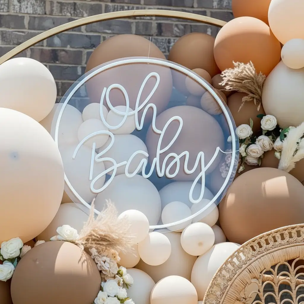 Round Oh Baby Neon Sign for Baby Shower Birthday Party Decor