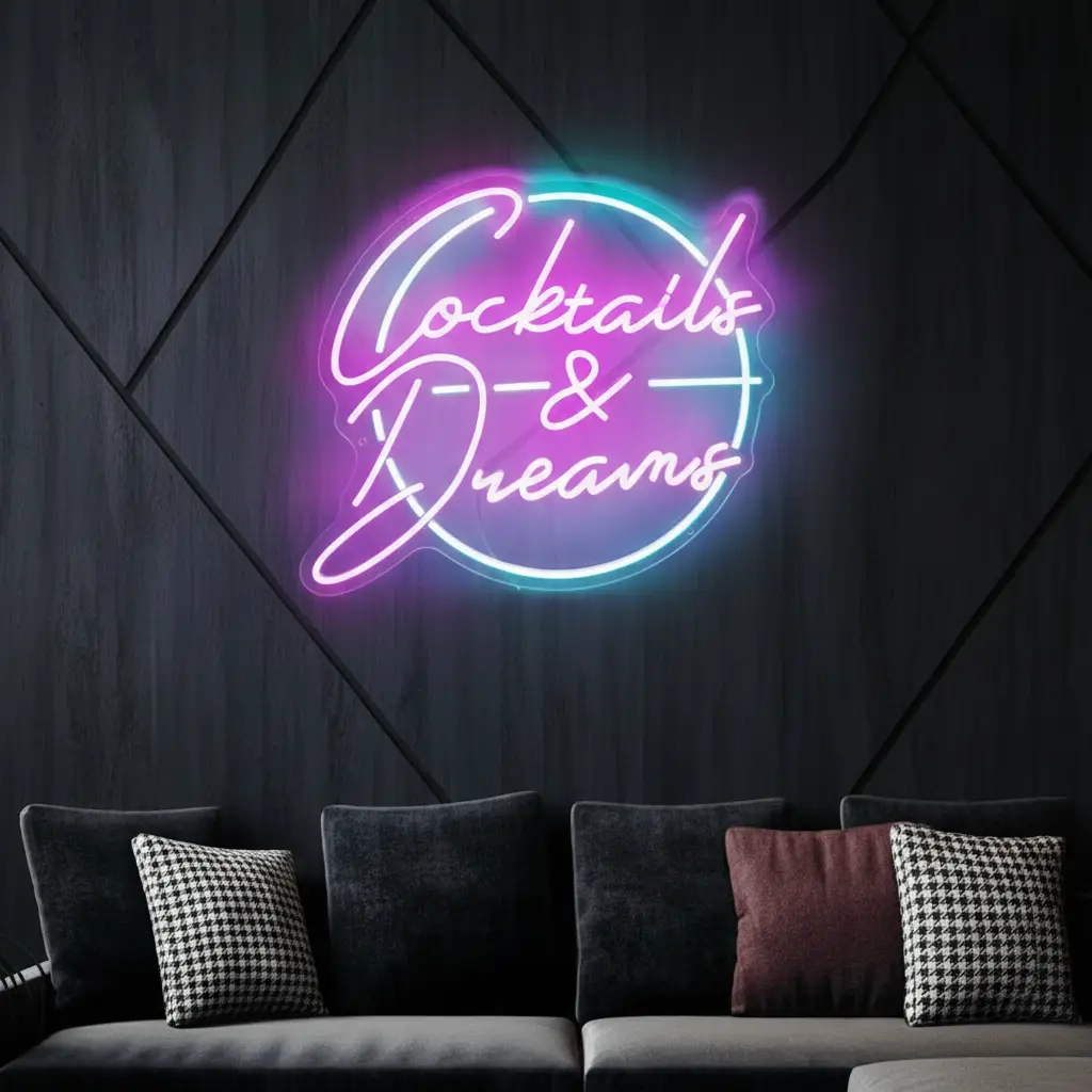 Cocktails and Dreams Neon Sign Bar Wall Decor Sign