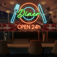 Restaurant Neon Sign Dinner 24h Open Neon Sign