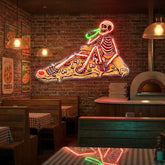 Pop Art Skull Drunk On Pizza Artwork Led Neon Sign Light
