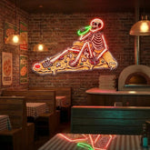 Pop Art Skull Drunk On Pizza Artwork Led Neon Sign Light