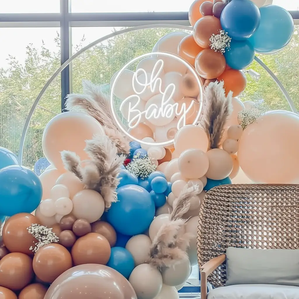 Round Oh Baby Neon Sign for Baby Shower Birthday Party Decor