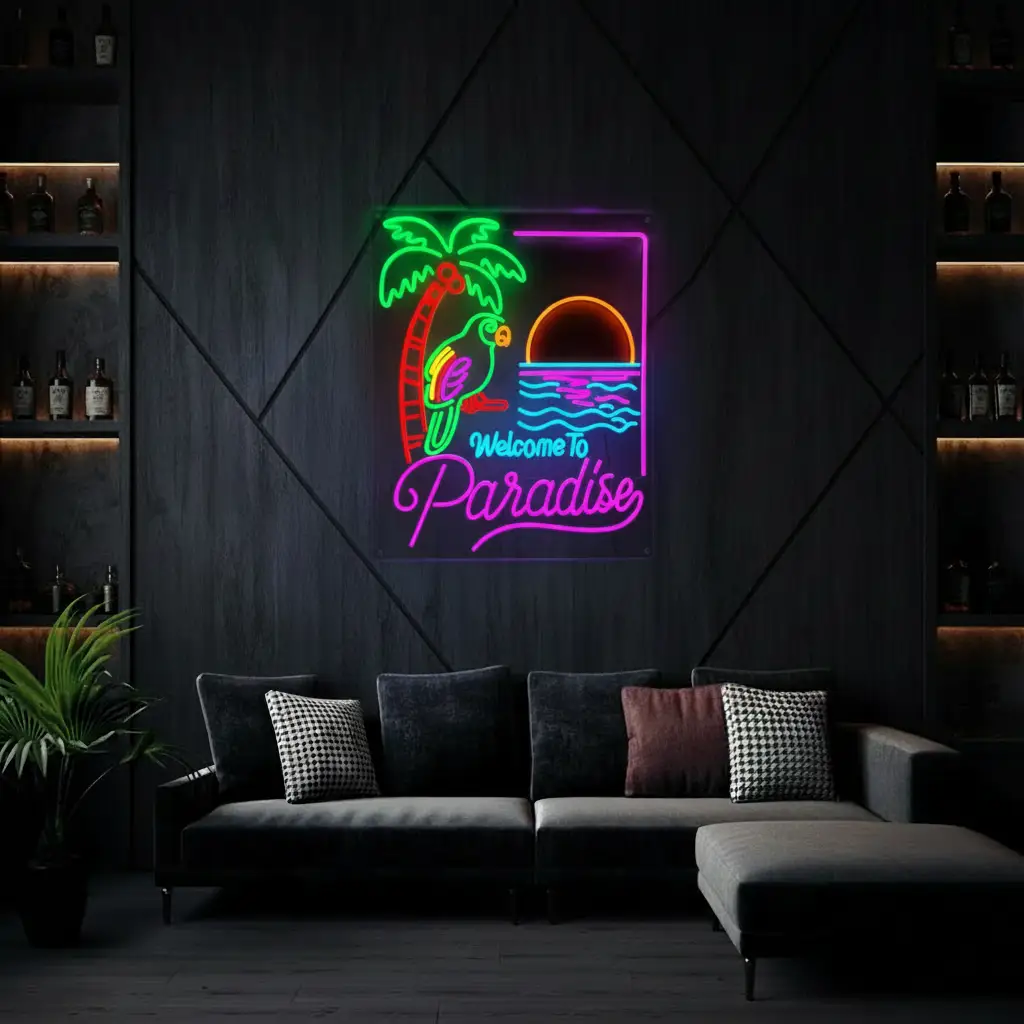 Welcome to Paradise Neon Sign Summer Party Decor Sign