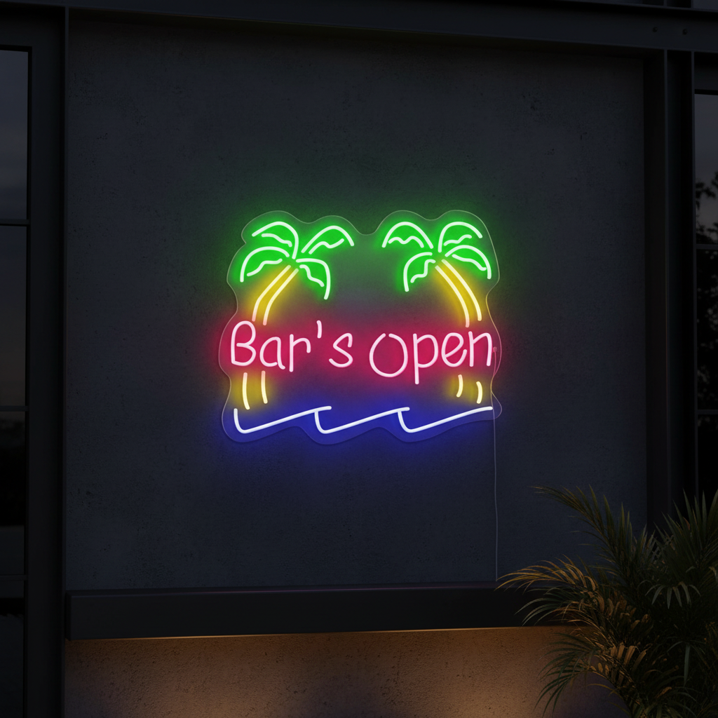 Palm Tree Bar Open Neon Sign - VN03 - Customneonstudio