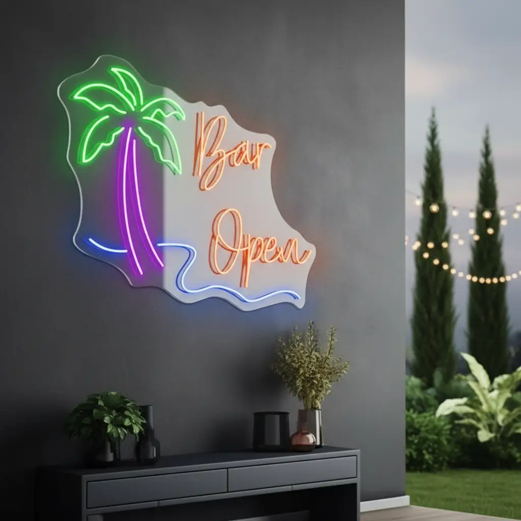 Bar Open Palm Tree Neon Sign Decor Art Sign Custom Neon Sign