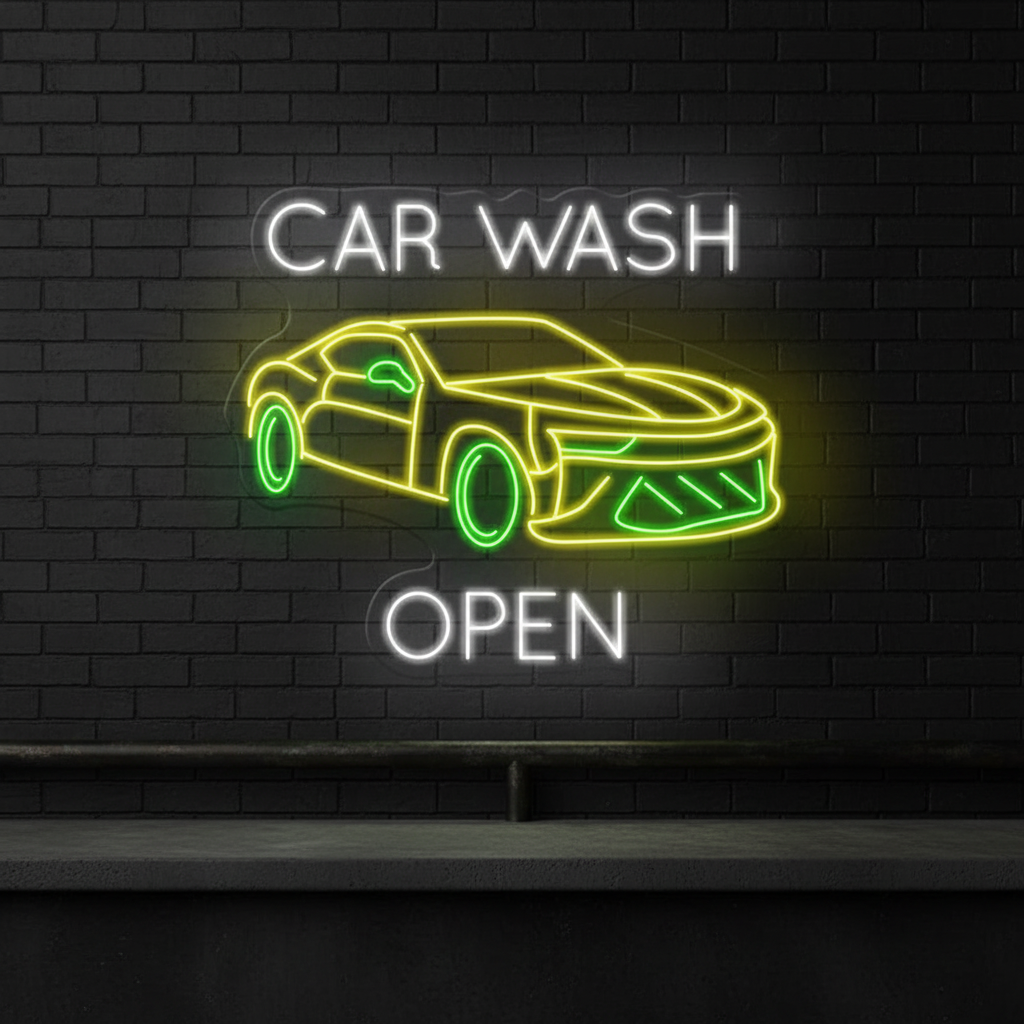 Car Wash Shop Open Neon Sign