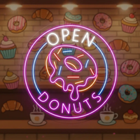 Open Donut Neon Light Shop Decor Sign