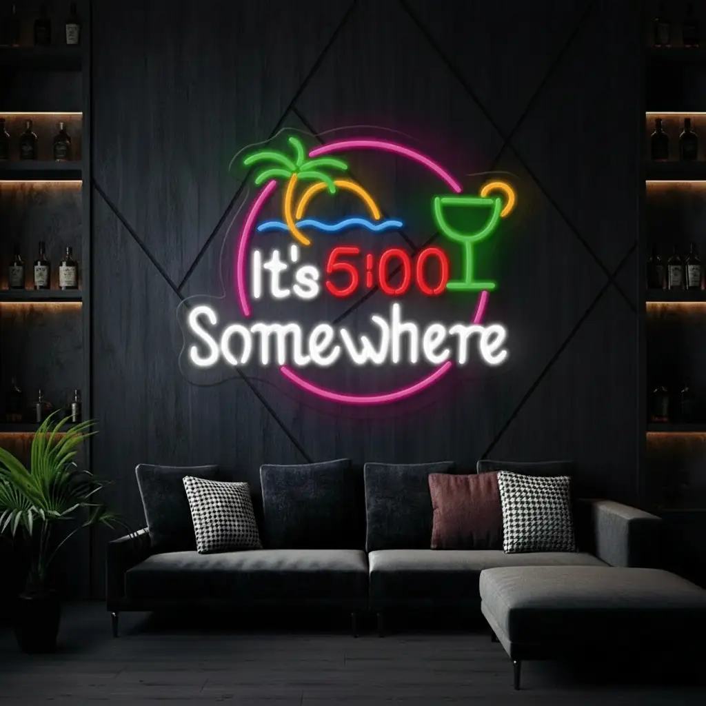 It's 5 O'clock Somewhere Led Neon Sign Bar Decor Led Sign Light