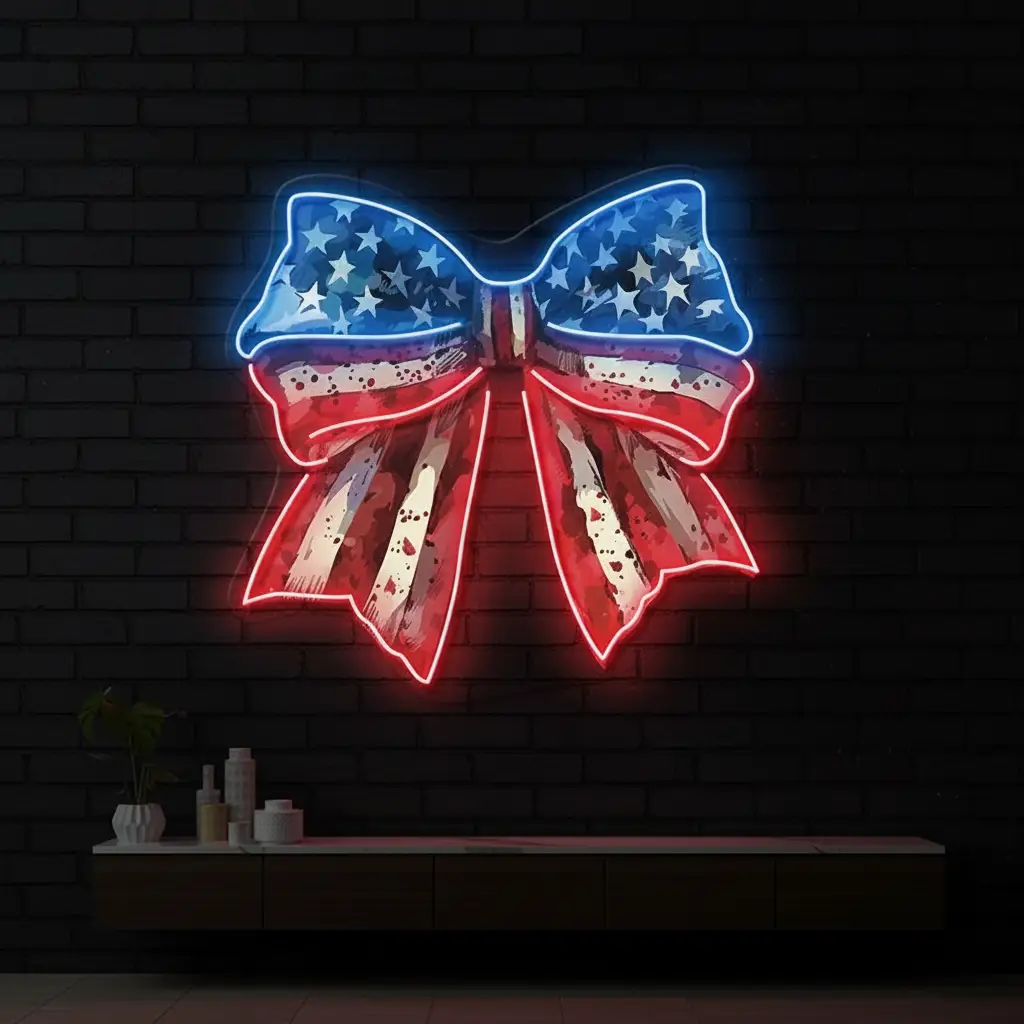 Patriotic Bow 4th of July Artwork Led Neon Sign