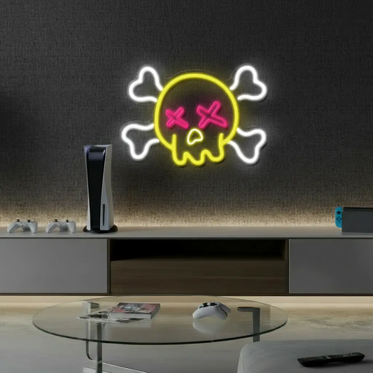 Skull and Bones Halloween Neon Sign