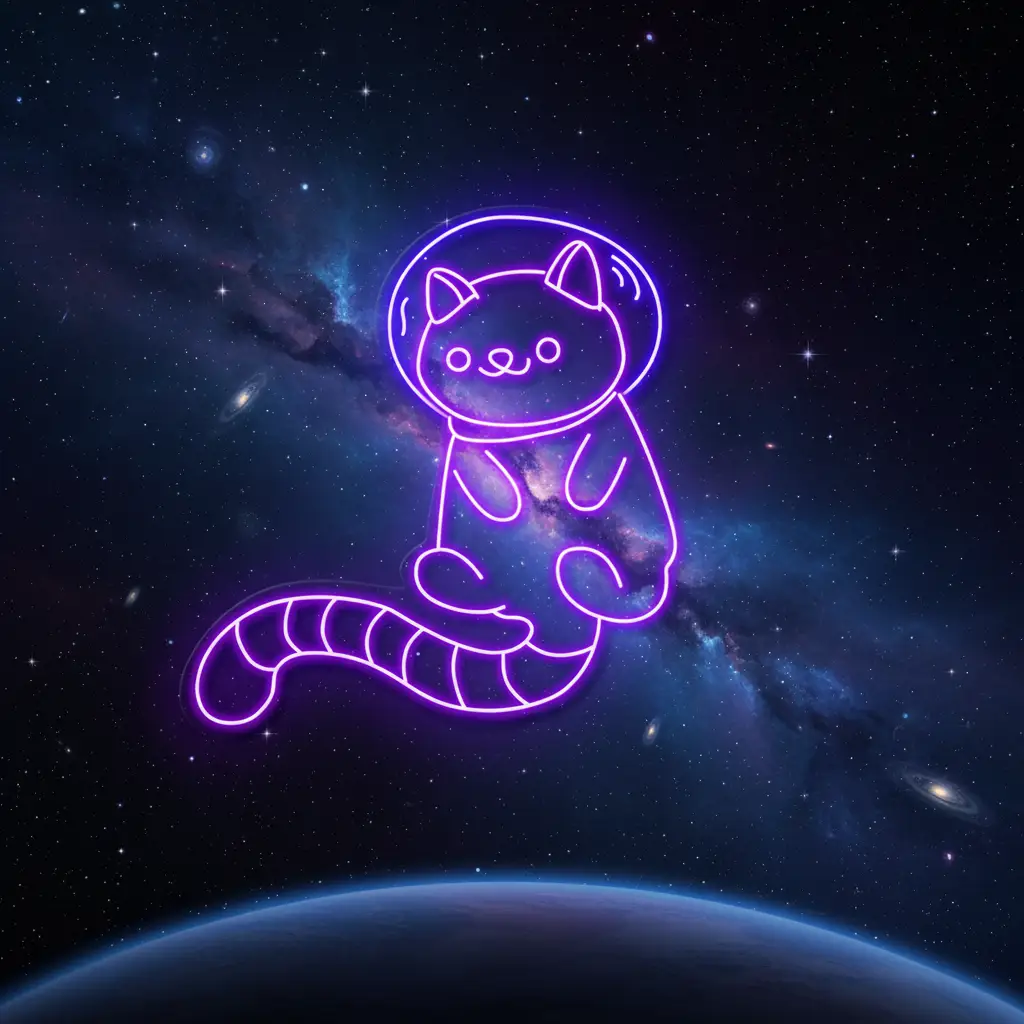 Space Cat LED Light Sign Kid Nursery Room Wall Decor