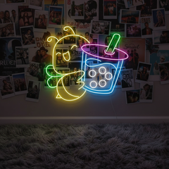 Bee Drinking Boba Tea Neon Sign