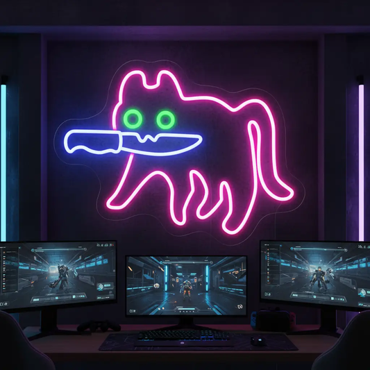 Sneaky Cat Neon Sign Cute Bedroom Mood Booster Light