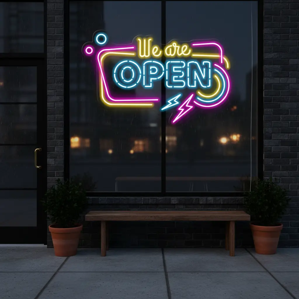 Colorful We're Open Led Neon Sign
