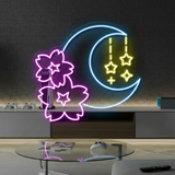 Sakura and Moon Neon Sign for Gaming Room Decor - VN03 - Customneonstudio